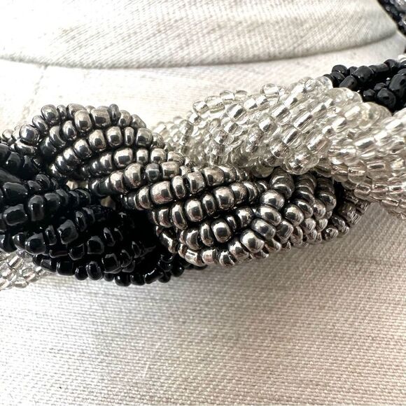 Black and grey seed beaded twisted Indonesian necklace - Picture 3 of 10